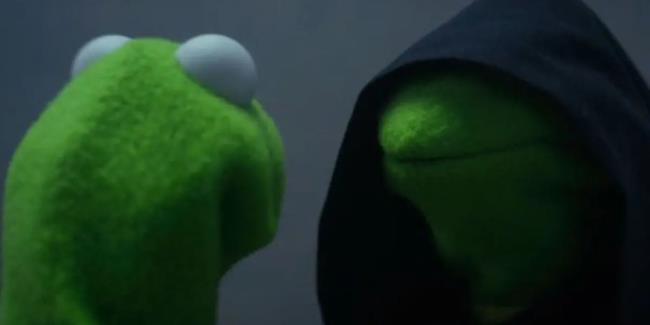 kermit and co<em></em>nstantine in the evil kermit meme