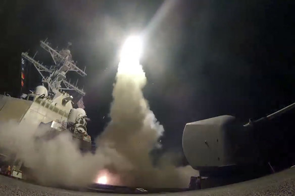 An image of a tomahawk missile launched from the guided-missile destroyer USS Porter. Australia’s frigates will be equipped with missile launchers.